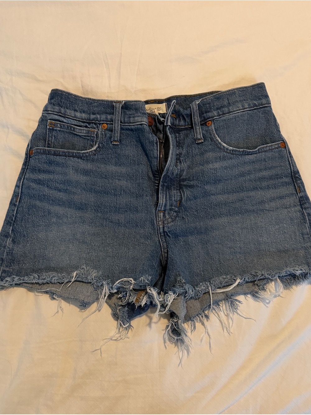Madewell Distressed Medium Blue High-Rise Denim Shorts